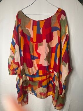 Colorful Abstract Print Sheer Blouse